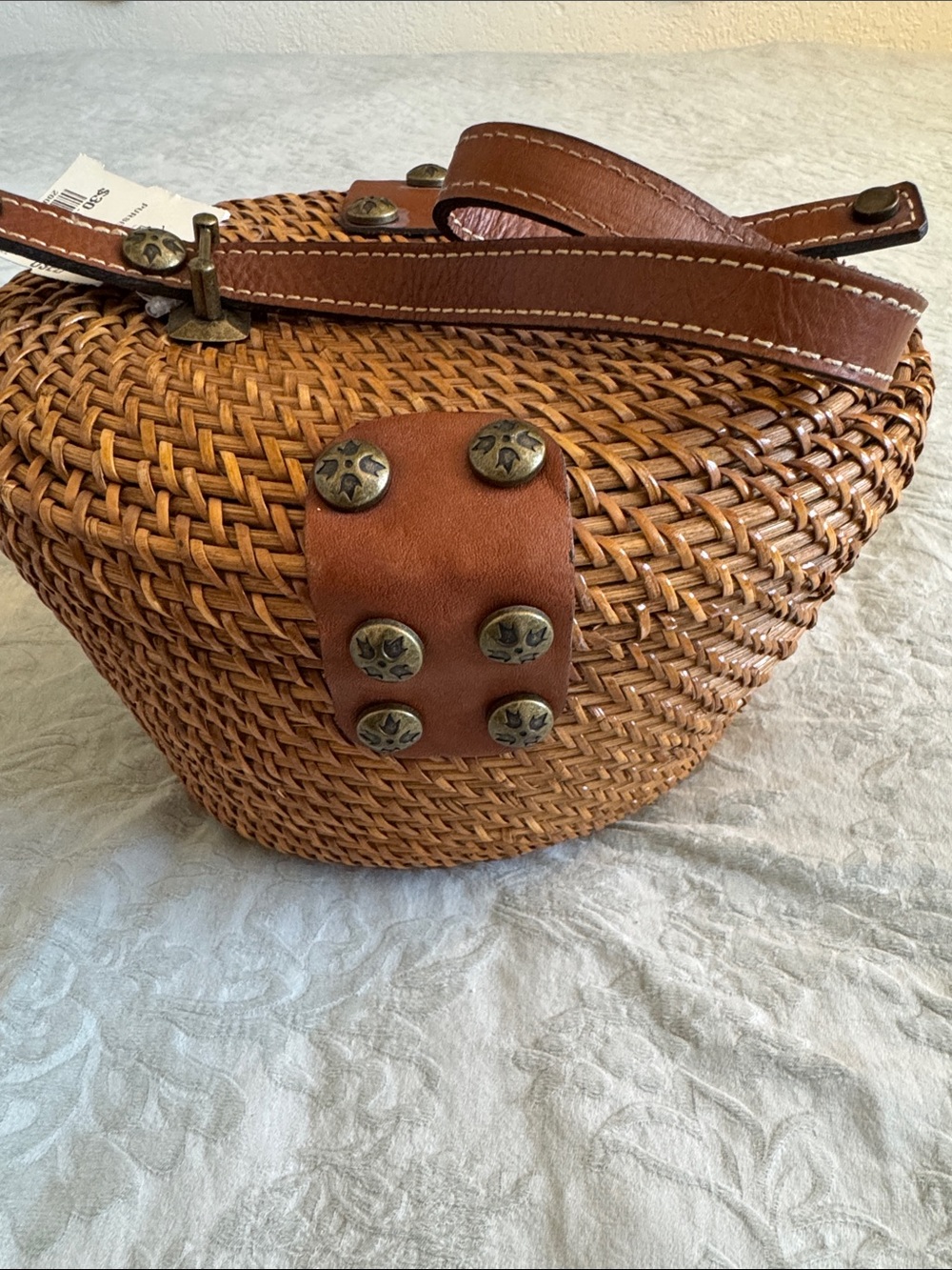 Patricia Nash Brown Woven Round Mini Italian Leather Crossbody Bag - Picture 5 of 16
